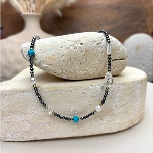 Black and Blue Beaded Necklace Gardgy handmade brand new